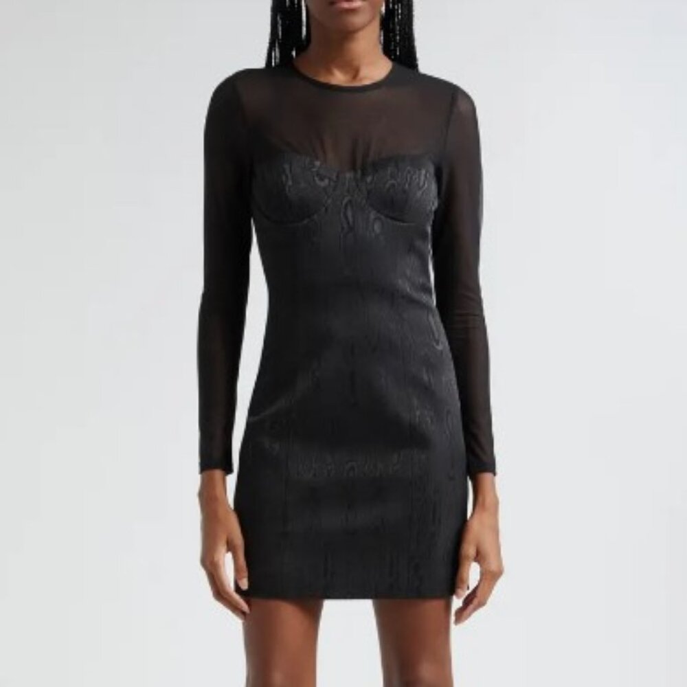 Alice + Olivia Takako Mesh Long Sleeve Minidress in Black Size 14 NWOT